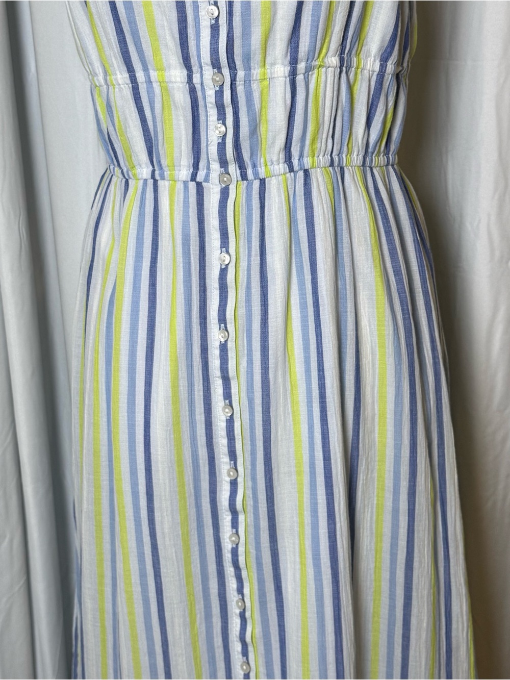 Aerie Button Front Maxi Dress Striped Cotton Blue Green Medium - Picture 7 of 14